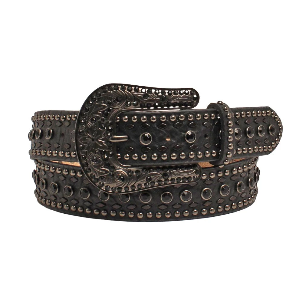 Nocona Rhinestone & Stud Black Leather Womens Belt 1 Nocona Rhinestone & Stud Black Leather Womens Belt