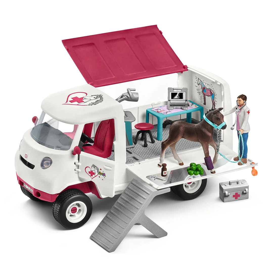 Schleich Mobil Vet Clinic With Hanoverian Foal Toy Set 1 Schleich Mobil Vet Clinic With Hanoverian Foal Toy Set