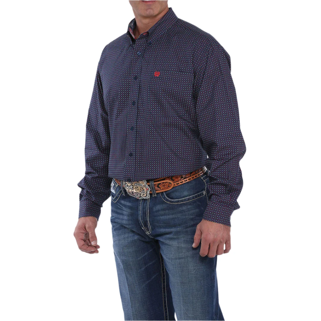 Cinch Navy, White & Red Geometric Print Mens Shirt 2 Cinch Navy, White & Red Geometric Print Mens Shirt - Image 2