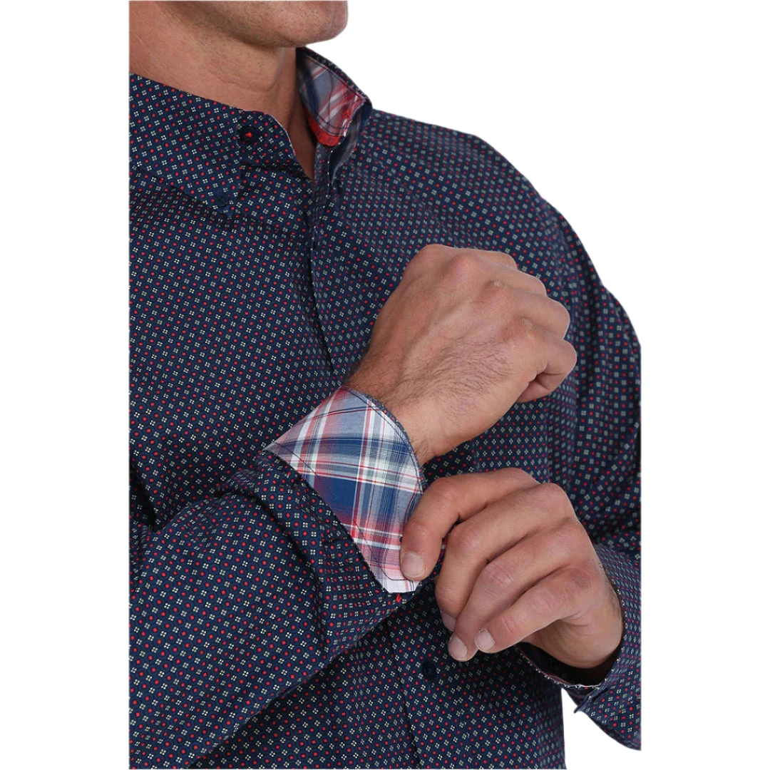 Cinch Navy, White & Red Geometric Print Mens Shirt 4 Cinch Navy, White & Red Geometric Print Mens Shirt - Image 4