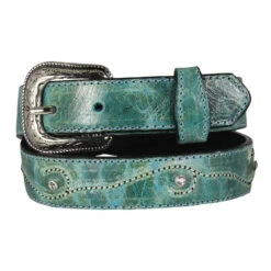 OK Corral Girls' Turquoise Leather Belt