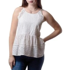 EnKay Women's Eyelet Peplum Tank Top