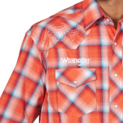 Wrangler Men's Logo Filigree Accent Plaid Shirt 8 Wrangler Men's Logo Filigree Accent Plaid Shirt -Western Cowboy Equipment Store af95e5e863c501cb13b5161a6d737bb8