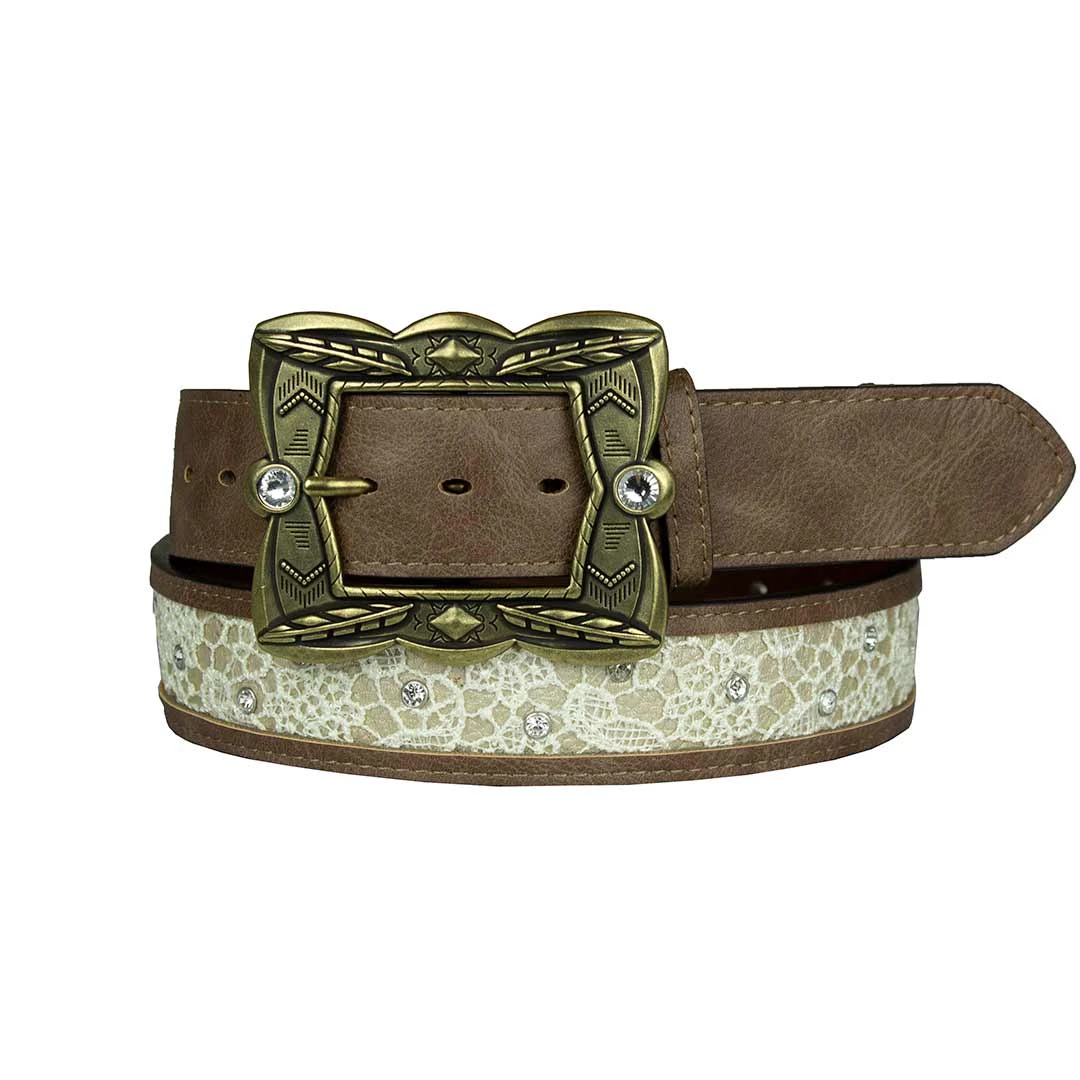 Catchfly Women's Lace And Crystal Inlay Leather Belt 1 Catchfly Women's Lace And Crystal Inlay Leather Belt