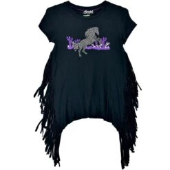 Cowgirl Hardware Girls' Rhinestone Horse Fringe T-Shirt