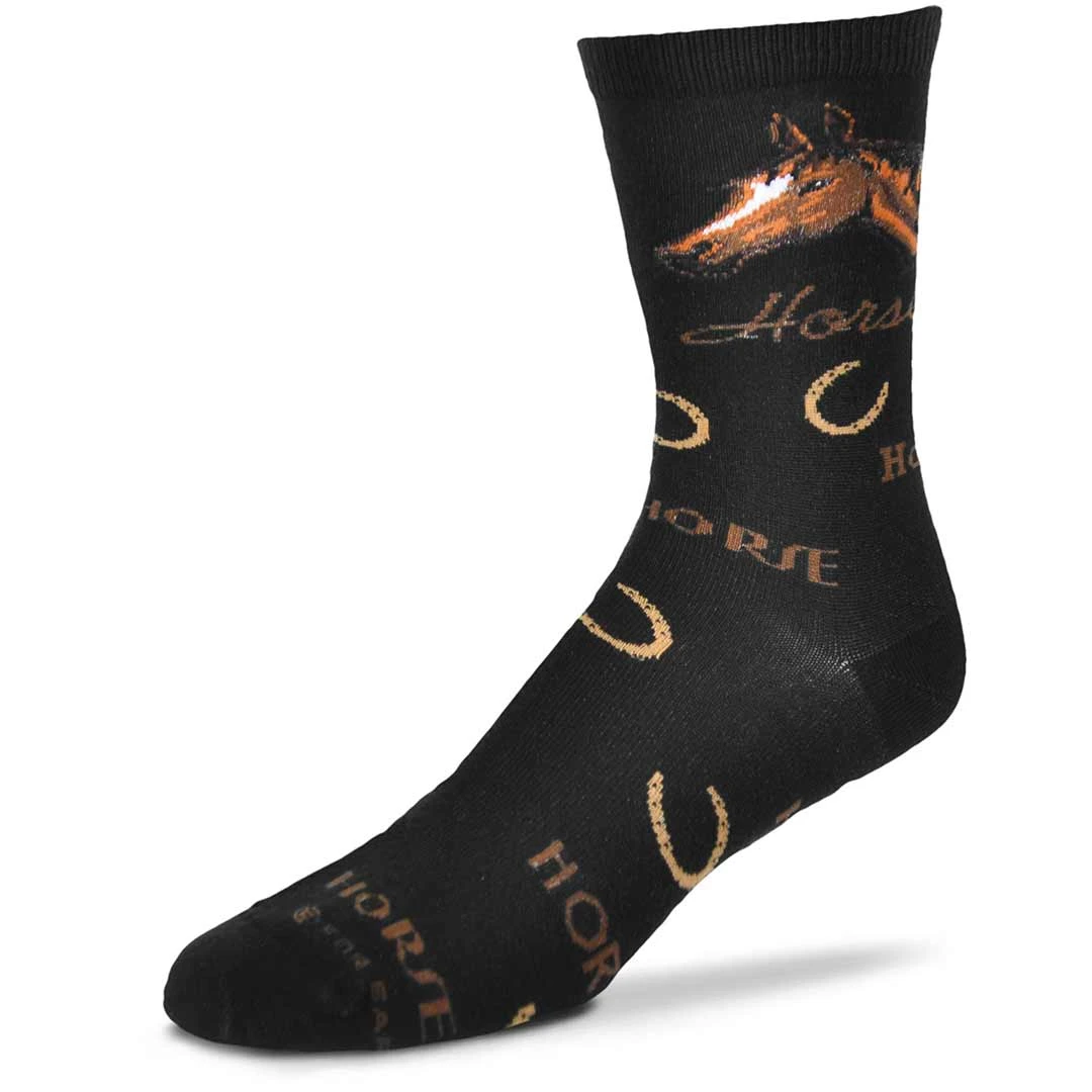 For Bare Feet Unisex Horse Text Pattern Crew Socks 1 For Bare Feet Unisex Horse Text Pattern Crew Socks