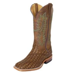 HorsePower Men's Basketweave Square Toe Cowboy Boots