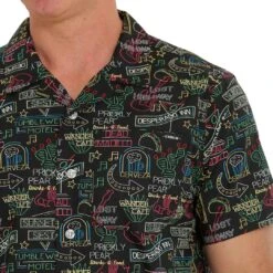 Cinch Men's Short Sleeve Neon Sign Print Button-Down Camp Shirt -Western Cowboy Equipment Store img11603 cinch men s short sleeve neon sign print button down camp shirt
