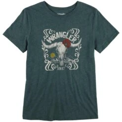 Wrangler Women's Flower Steer Head Graphic T-Shirt -Western Cowboy Equipment Store img11880 wrangler women s flower steer head graphic t shirt