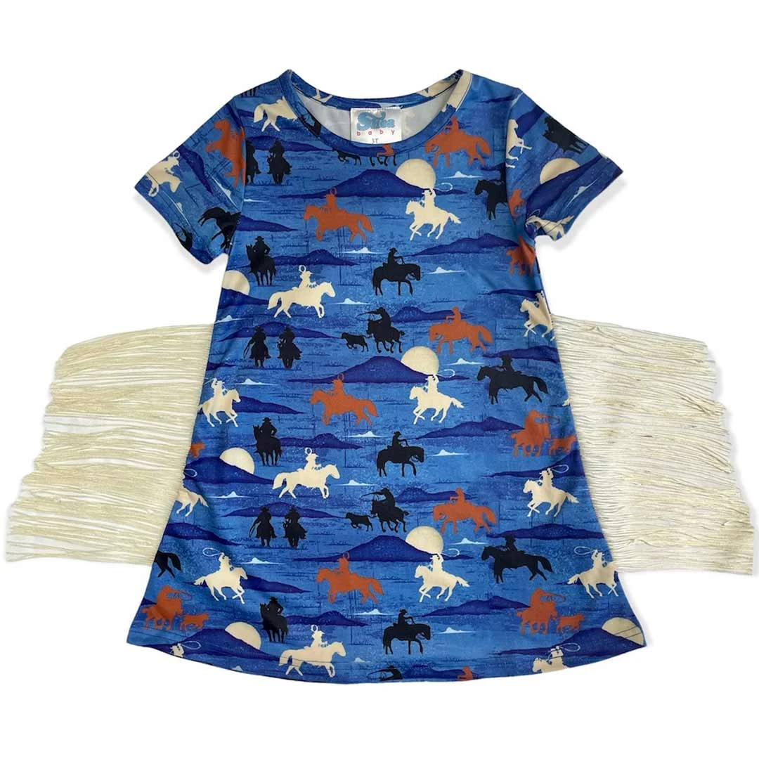 Shea Baby Toddler Girls' Blue Running Horse Dress 1 Shea Baby Toddler Girls' Blue Running Horse Dress