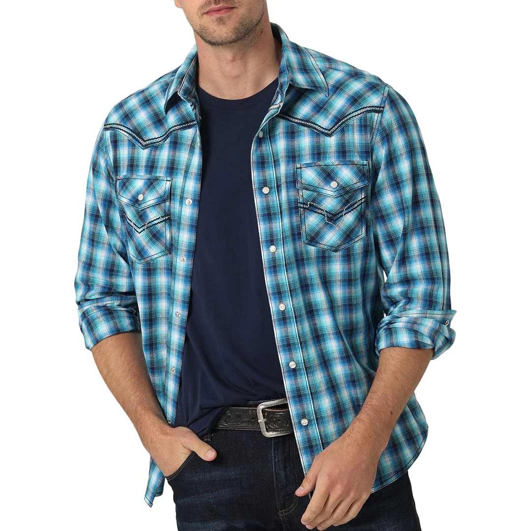 Wrangler Men's Rock 47 Embroidered Yoke Plaid Snap Shirt 1 Wrangler Men's Rock 47 Embroidered Yoke Plaid Snap Shirt
