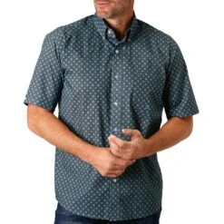 Roper Men's Short Sleeve Diamond Print Button-Down Shirt