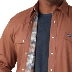 Wrangler Men's Flannel Lined Solid Snap Work Shirt -Western Cowboy Equipment Store img36471 wrangler men s flannel lined solid snap work shirt