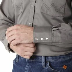 Wrangler Men's FR Flame Resistant Snap Work Shirt -Western Cowboy Equipment Store img36733 wrangler men s fr flame resistant snap work shirt