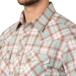 Wrangler Men's Retro Short Sleeve Plaid Snap Shirt -Western Cowboy Equipment Store img39315 wrangler men s retro short sleeve plaid snap shirt