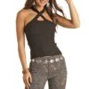 Rock & Roll Cowgirl Women's Ribbed Knit Criss-Cross Tank Top