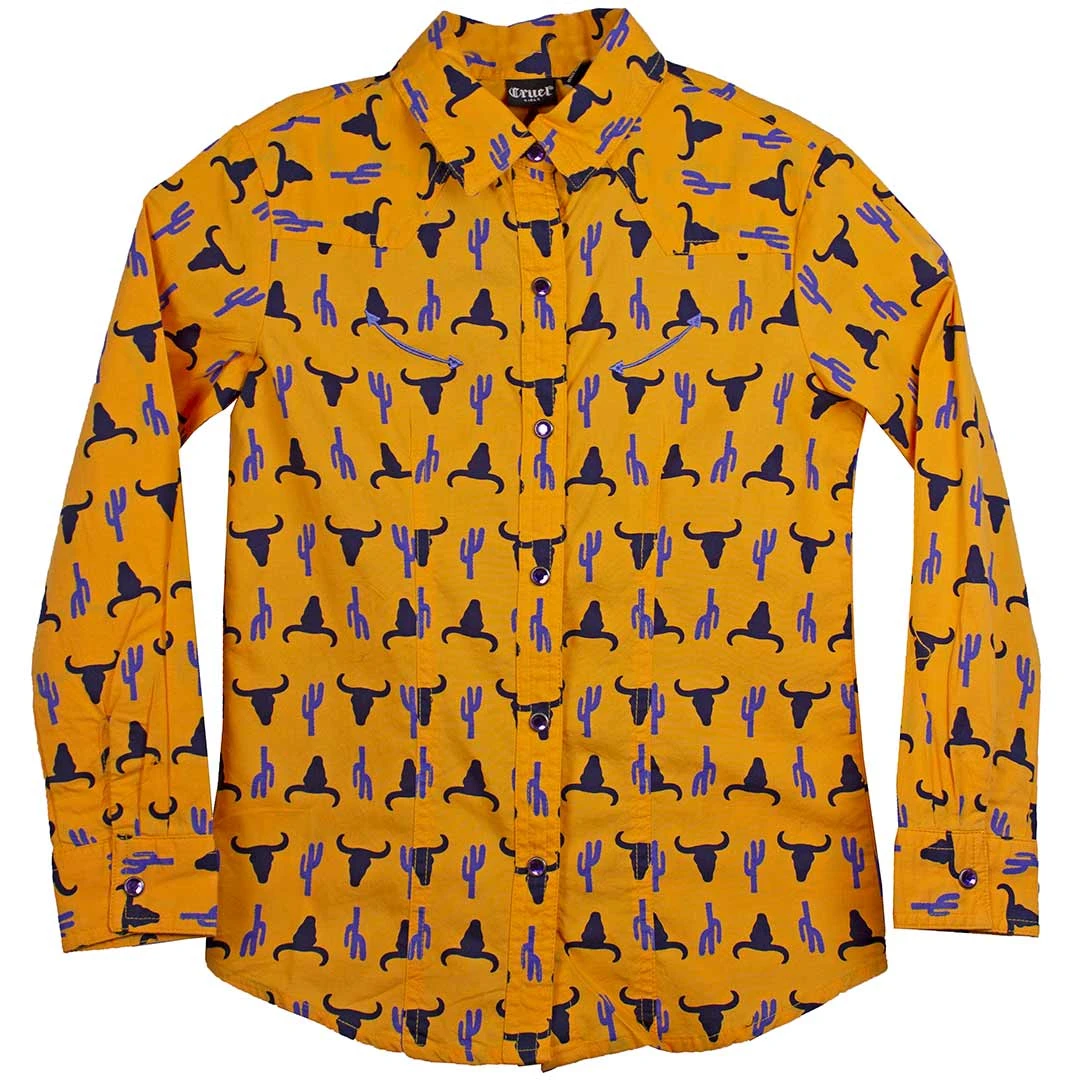 Cruel Denim Girls' Steer Head Print Snap Shirt 1 Cruel Denim Girls' Steer Head Print Snap Shirt