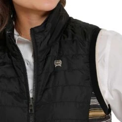 Cinch Women's Quilted Reversible Stripe Vest -Western Cowboy Equipment Store img51688 cinch women s quilted reversible stripe vest