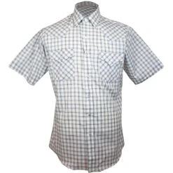 Ely Cattleman Men's Short Sleeve Check Plaid Snap Shirt -Western Cowboy Equipment Store img51891 ely cattleman men s short sleeve check plaid snap shirt