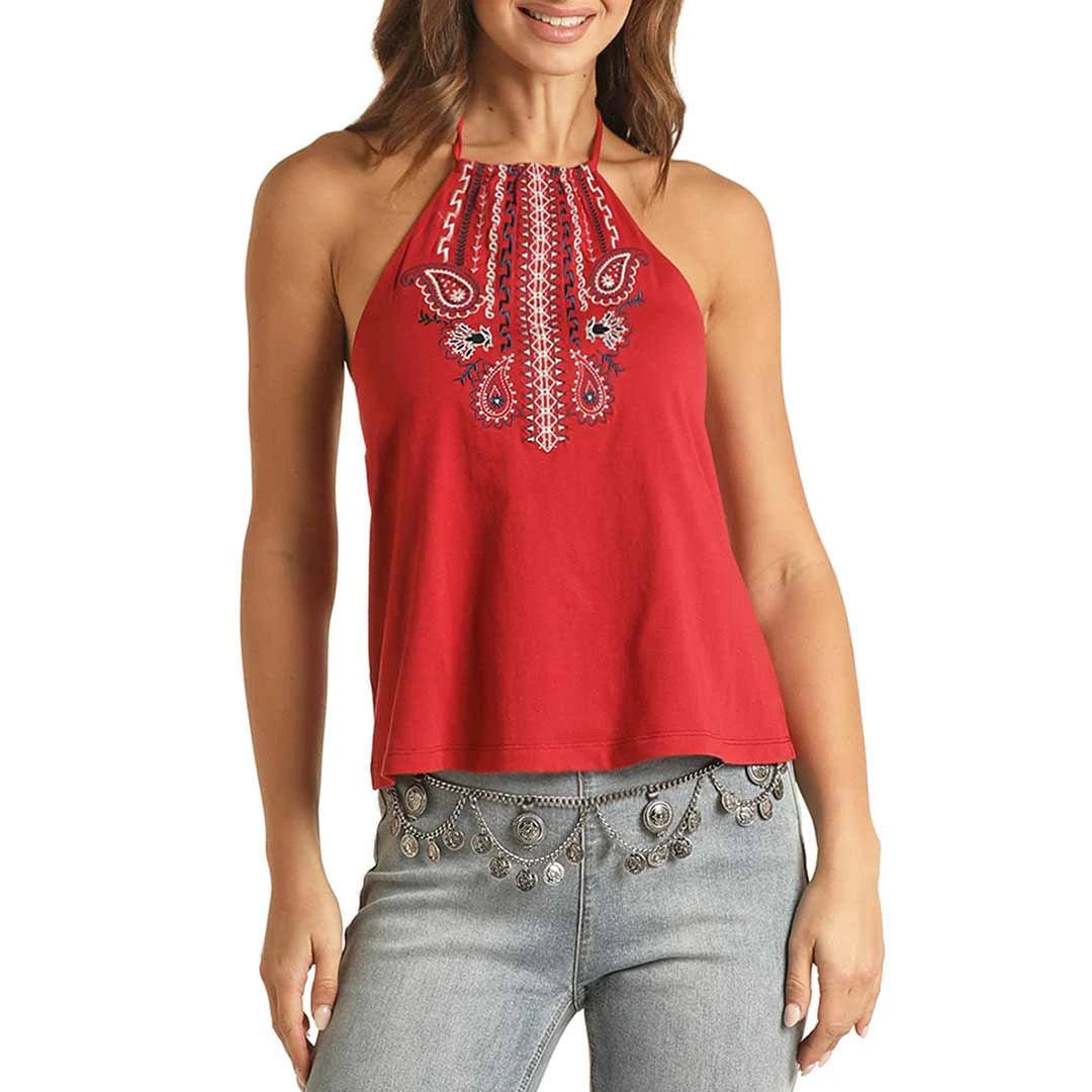 Rock & Roll Cowgirl Women's Embroidered Halter Top 4 Rock & Roll Cowgirl Women's Embroidered Halter Top - Image 4