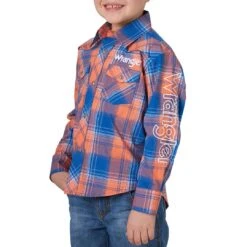 Wrangler Boys' Plaid Logo Western Snap Shirt