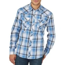 Wrangler Men's Retro Sawtooth Pocket Plaid Snap Shirt -Western Cowboy Equipment Store img63529 wrangler men s retro sawtooth pocket plaid snap shirt