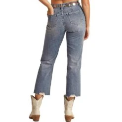 Rock & Roll Denim Women's High Rise Floral Patch Cropped Jeans -Western Cowboy Equipment Store img64805 rock roll denim women s high rise floral patch cropped jeans