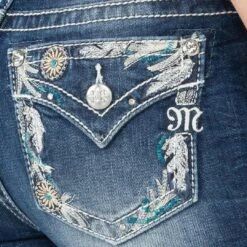 Miss Me Women's Feather Border Bootcut Jeans -Western Cowboy Equipment Store img66036 miss me women s feather border bootcut jeans