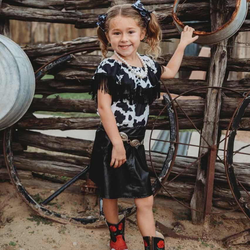 Shea Baby Infant Girls' Cow Print With Fringe Onesie 2 Shea Baby Infant Girls' Cow Print With Fringe Onesie - Image 2