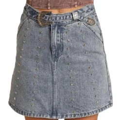 Rock & Roll Denim Women's Studded Jean Mini Skirt -Western Cowboy Equipment Store img70278 rock roll denim women s studded jean mini skirt