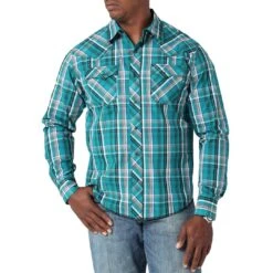 Wrangler Men's Fashion Plaid Snap Shirt -Western Cowboy Equipment Store img76357 wrangler men s fashion plaid snap shirt