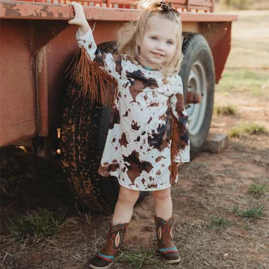 Shea Baby Toddler Girls' Cow Print Fringe Dress 2 Shea Baby Toddler Girls' Cow Print Fringe Dress - Image 2