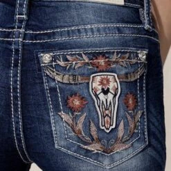 Miss Me Women's Angelic Steer Bootcut Jeans -Western Cowboy Equipment Store img82150 miss me women s angelic steer bootcut jeans