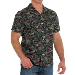 Cinch Men's Short Sleeve Neon Sign Print Button-Down Camp Shirt -Western Cowboy Equipment Store img85168 cinch men s short sleeve neon sign print button down camp shirt