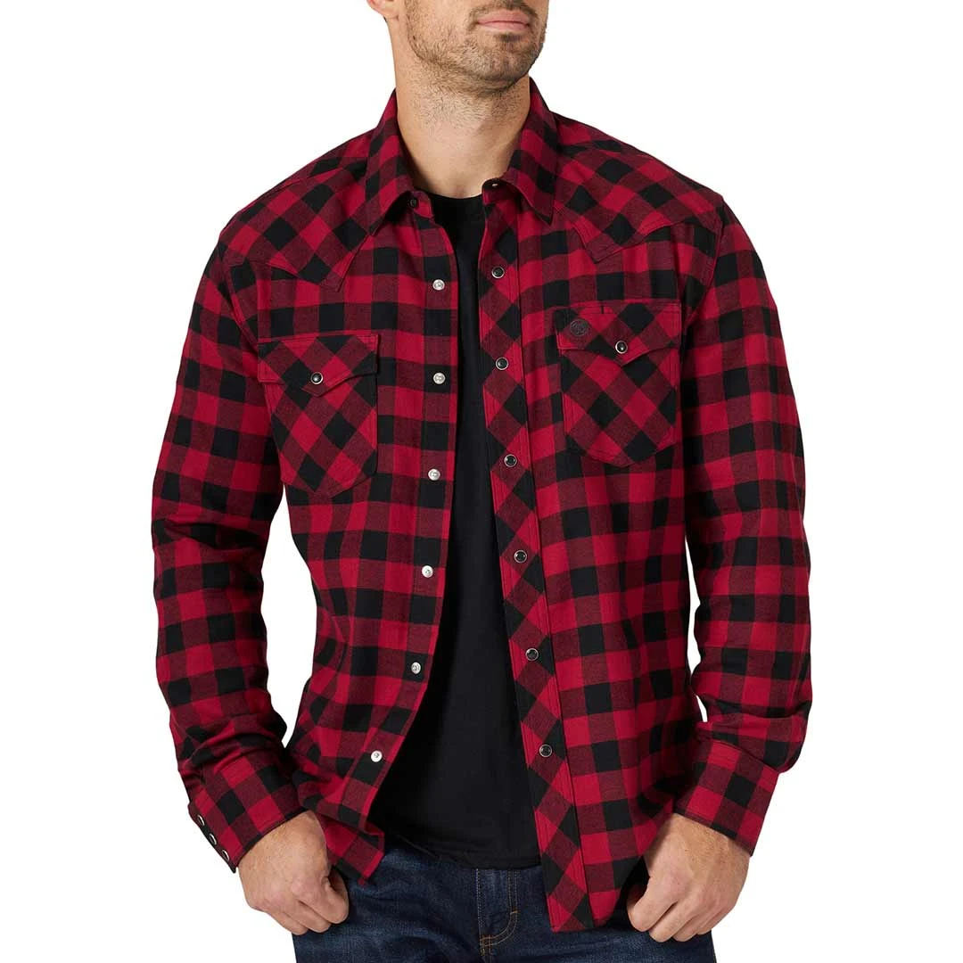 Wrangler Men's Retro Flannel Buffalo Plaid Snap Shirt 1 Wrangler Men's Retro Flannel Buffalo Plaid Snap Shirt