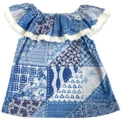 Shea Baby Toddler Girls' Denim Print Lace Shirt