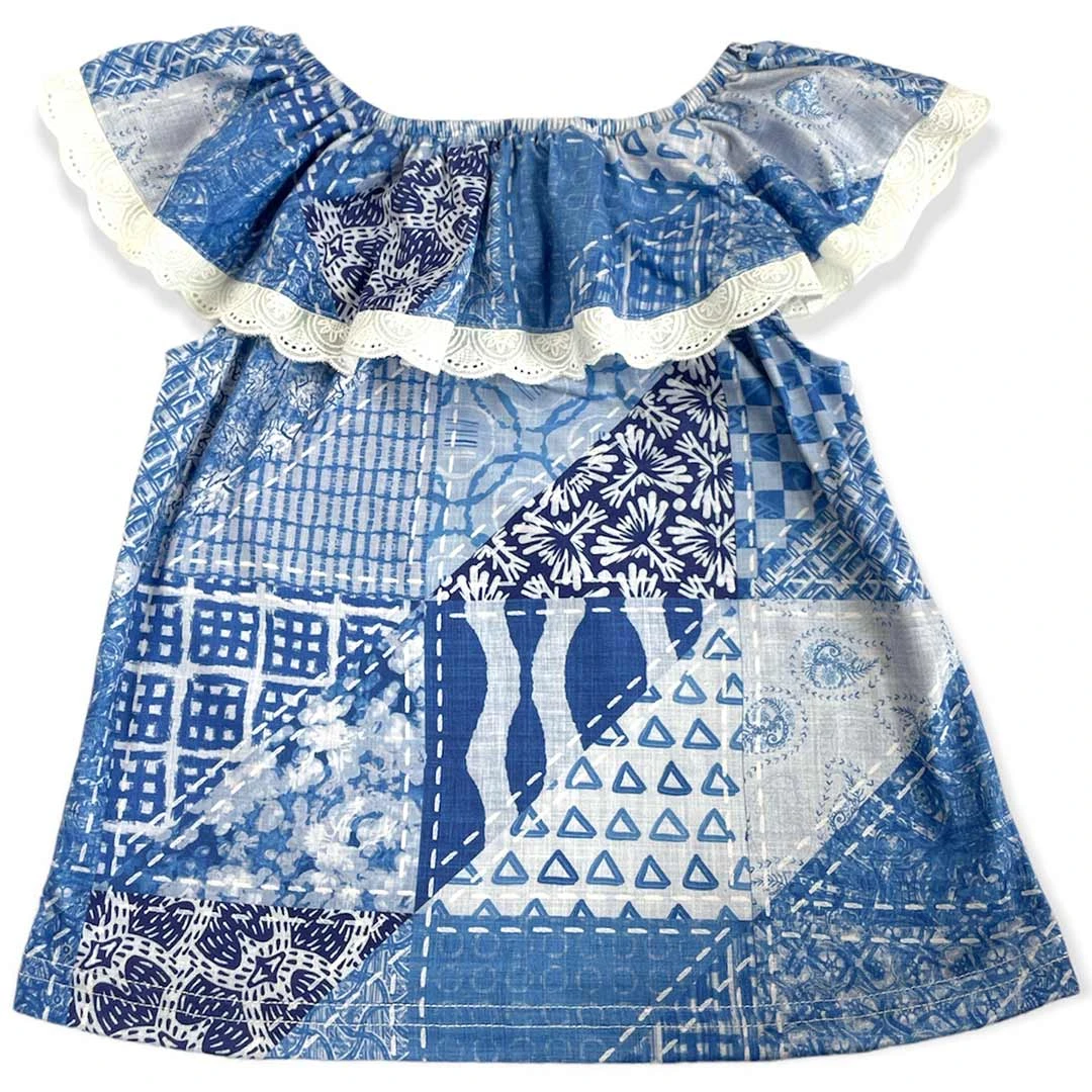 Shea Baby Toddler Girls' Denim Print Lace Shirt 1 Shea Baby Toddler Girls' Denim Print Lace Shirt