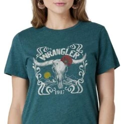 Wrangler Women's Flower Steer Head Graphic T-Shirt -Western Cowboy Equipment Store img95637 wrangler women s flower steer head graphic t shirt