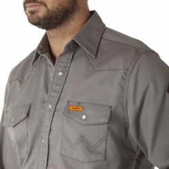 Wrangler Men's FR Flame Resistant Snap Work Shirt -Western Cowboy Equipment Store img97477 wrangler men s fr flame resistant snap work shirt