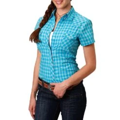 Roper Women's Short Sleeve Plaid Snap Shirt