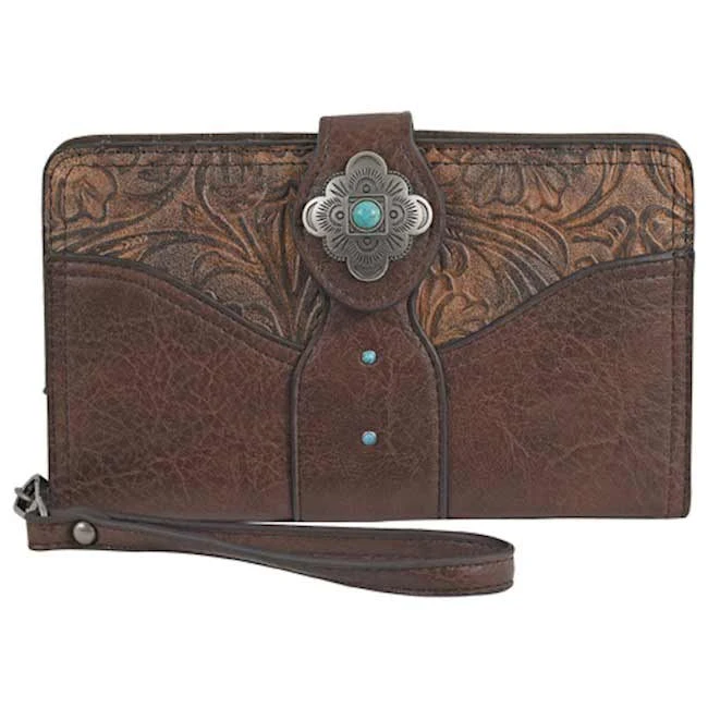 Justin Women's Tooled Pattern With Conchos Slim Wallet 1 Justin Women's Tooled Pattern With Conchos Slim Wallet