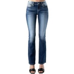 Miss Me Women's Horseshoe Feather Bootcut Jeans -Western Cowboy Equipment Store miss me women s horseshoe feather bootcut jeans