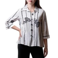 Papa Fashions Women's Floral Stripe Button Blouse