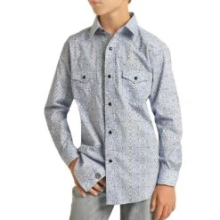 Rock & Roll Cowboy Boys' Medallion Print Snap Shirt