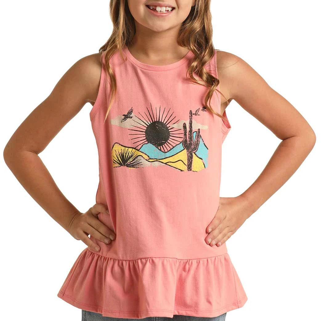 Rock & Roll Cowgirl Girls' Desert Peplum Tank Top 1 Rock & Roll Cowgirl Girls' Desert Peplum Tank Top