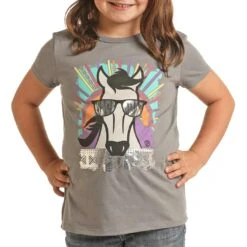 Rock & Roll Cowgirl Girls' Metallic Horse Graphic T-shirt