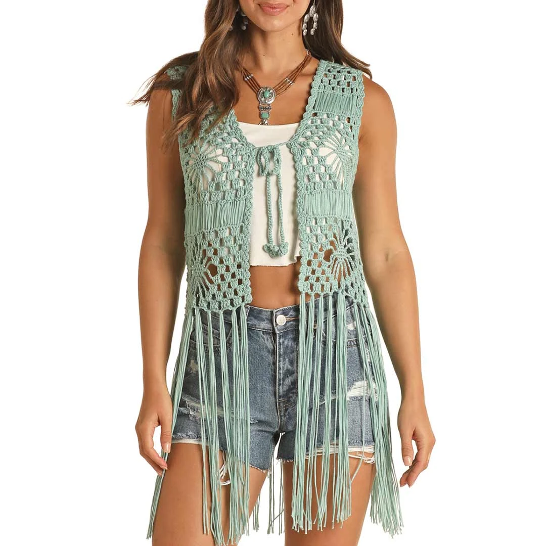 Rock & Roll Cowgirl Women's Crochet Fringe Knit Vest 1 Rock & Roll Cowgirl Women's Crochet Fringe Knit Vest