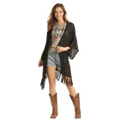 Rock & Roll Cowgirl Women's Fringe Crochet Cardigan -Western Cowboy Equipment Store rock roll cowgirl women s fringe crochet cardigan