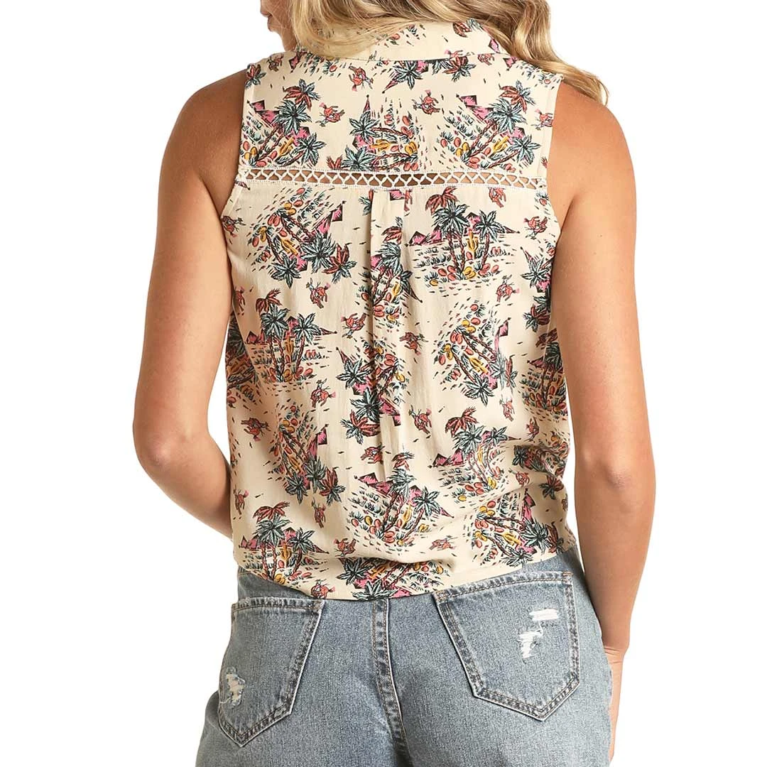 Rock & Roll Cowgirl Women's Palm Print Sleeveless Button-Down Shirt 2 Rock & Roll Cowgirl Women's Palm Print Sleeveless Button-Down Shirt - Image 2