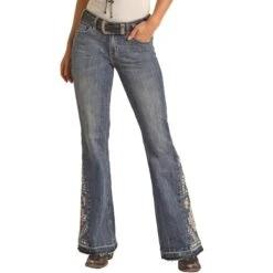 Rock & Roll Denim Women's Aztec Mid Rise Stretch Flare Leg Trouser Jeans -Western Cowboy Equipment Store rock roll denim women s aztec mid rise stretch flare leg trouser jeans